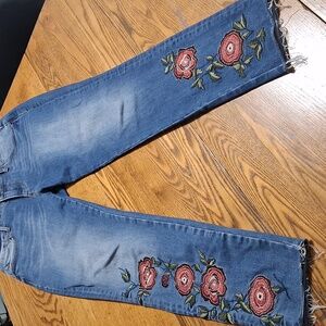 DRIFTWOOD JEANS Womens 26 BLUE JACKIE FLORAL Denim Preowned Raw Hem Used